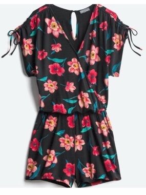 Market & Spruce Black Romper with Red and Blue Floral